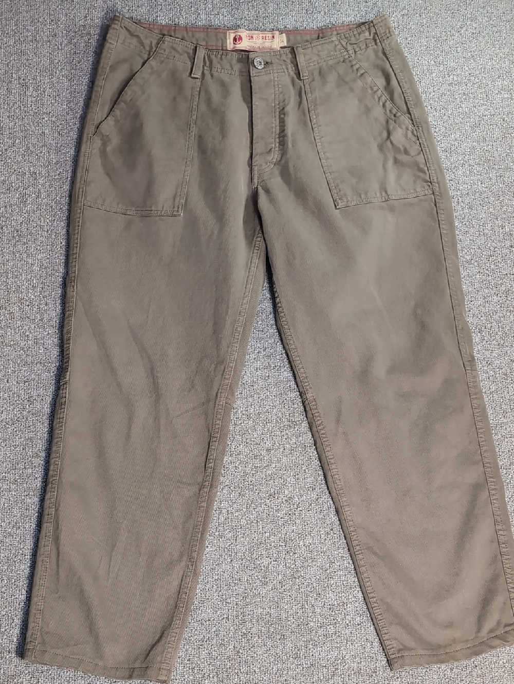 Iron & Resin Union Work Pants 100% Cotton Bedford Cord Size 34x30 in Army Green